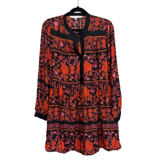 Cupcakes and Cashmere Babydoll Dress M Red Floral Shift Mini Long Sleeve Boho - Picture 1 of 11